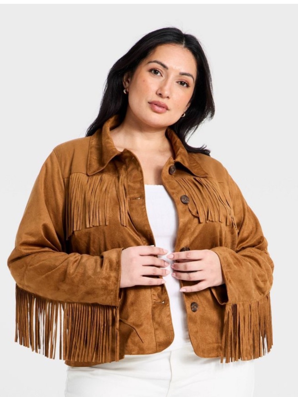 Universal Thread M NWT Faux Suede FRINGE SHACKET LINED Jacket - Camel Brown